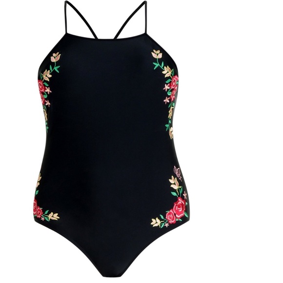 Boohoo Plus Nancy Embroidered Low Back Swimsuit Sz 14 - Picture 3 of 3